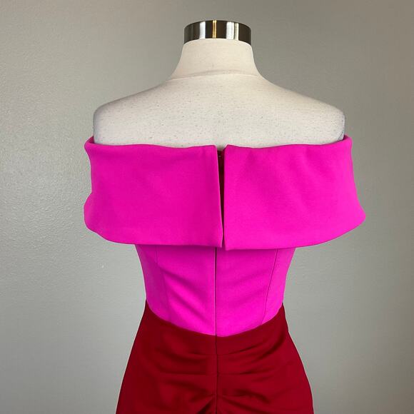 Betsy & Adam Colorful Off the Shoulder Evening Gown Size 2 Pink and Red Formal - Picture 6 of 11
